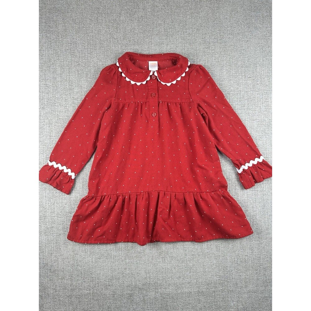 Gymboree Gymmies Girls 4 XS Red Dot Christmas Nightgown Flannel Ric Rac Holiday